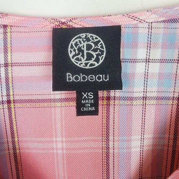 Bobeau Pink Blue Ruffle Button Down Long Sleeves Plaid Babydoll Shirt Size XS - Picture 11 of 12